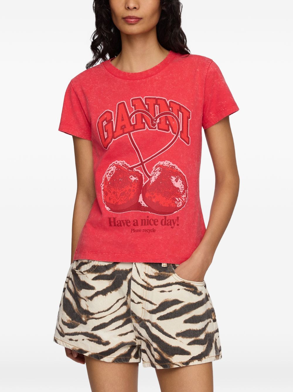 Ganni Women Printed Cotton T-Shirt GANNI