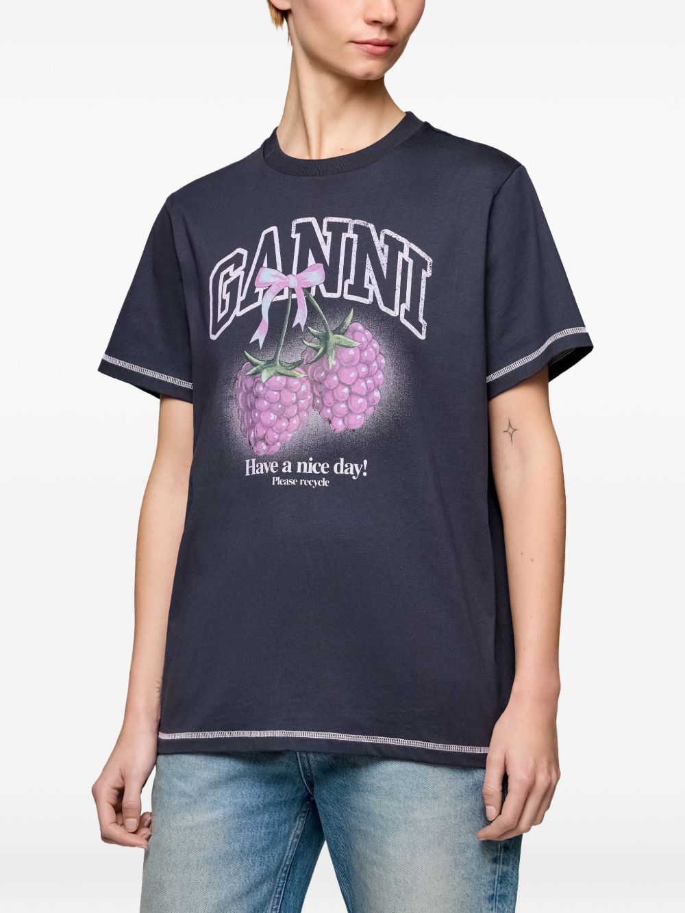 Ganni Women Raspberry Cotton T-Shirt GANNI