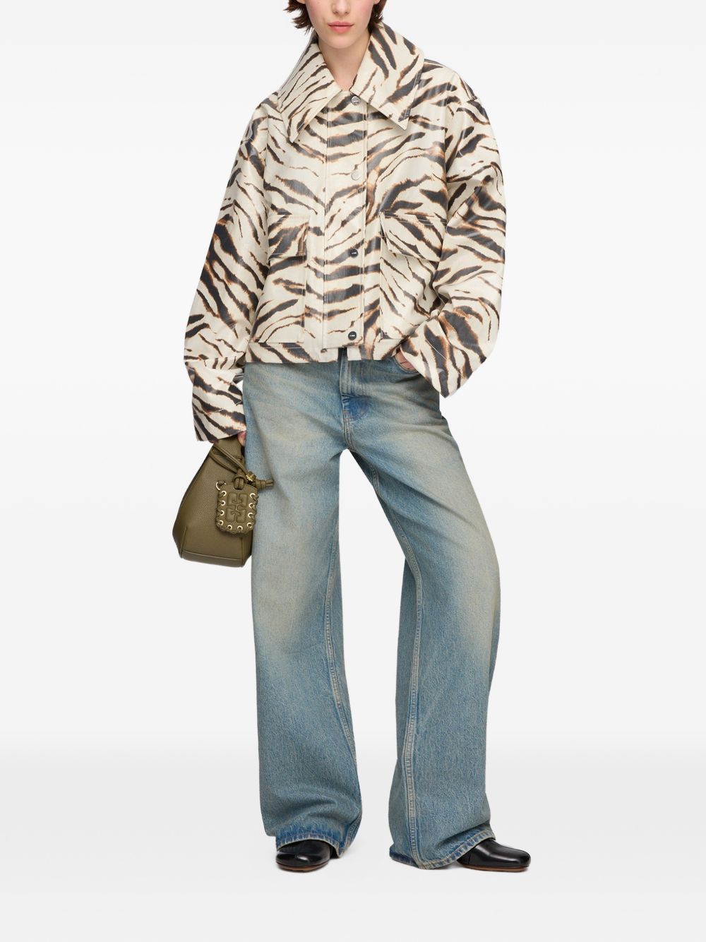 Ganni Women Zebra Print Cotton Blend Jacket GANNI