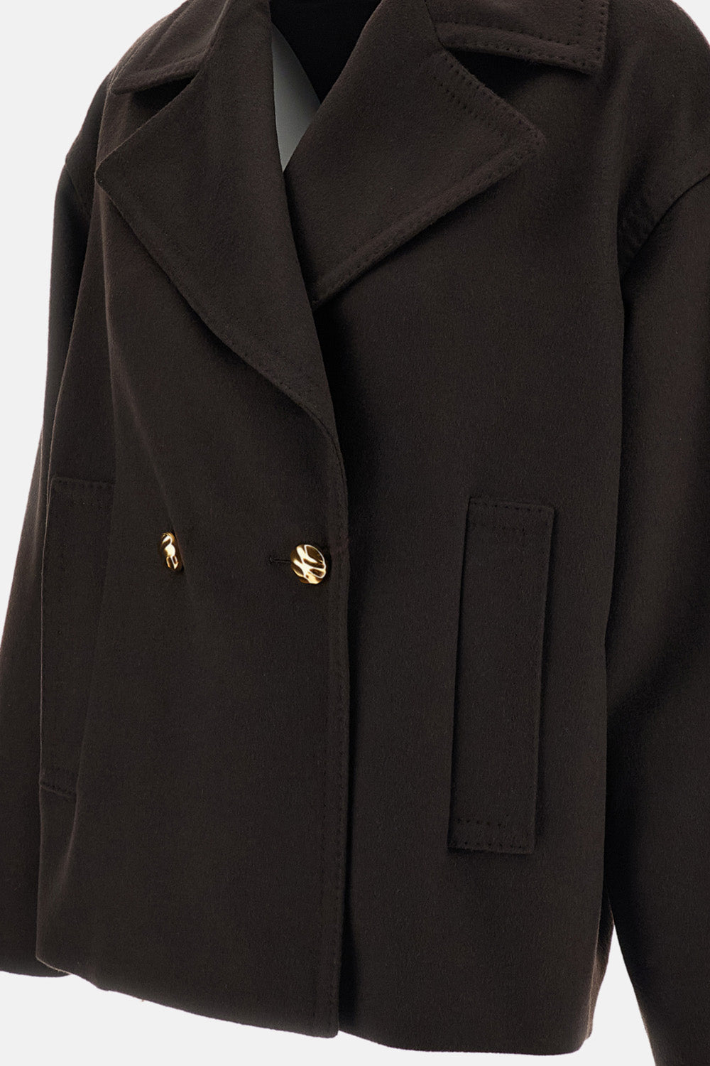 Max Mara Studio Women Double-Breasted Pure Wool Drap Peacoat MAX MARA STUDIO