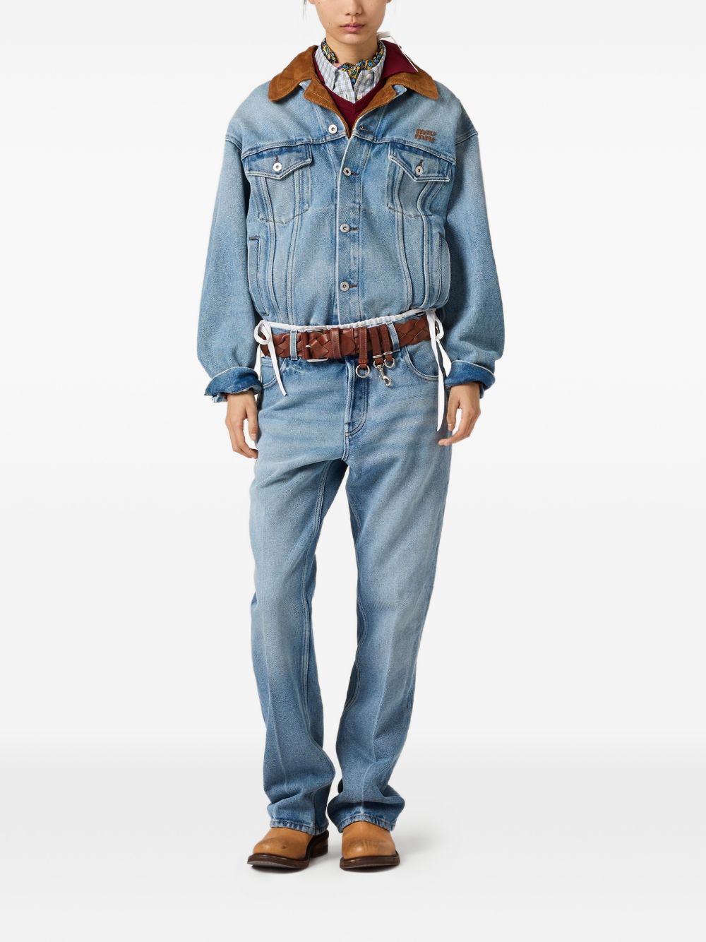 Miu Miu Women Denim And Leather Blouson Jacket MIU MIU