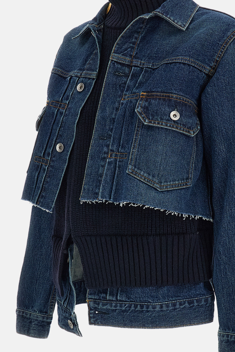 Sacai Women Denim X Wool Knit Jacket SACAI