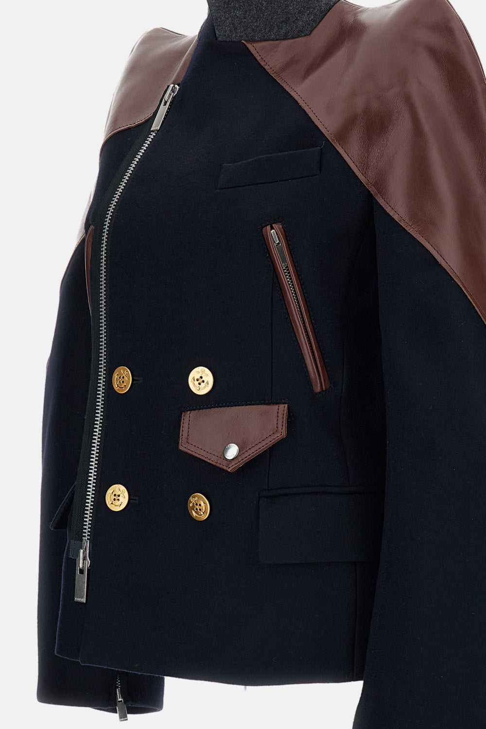 Sacai Women Leather X Wool Melton Jacket SACAI