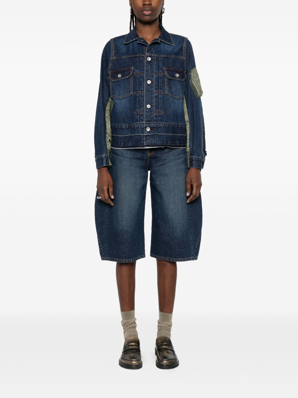 Sacai Women Denim And Nylon Blouson Jacket SACAI
