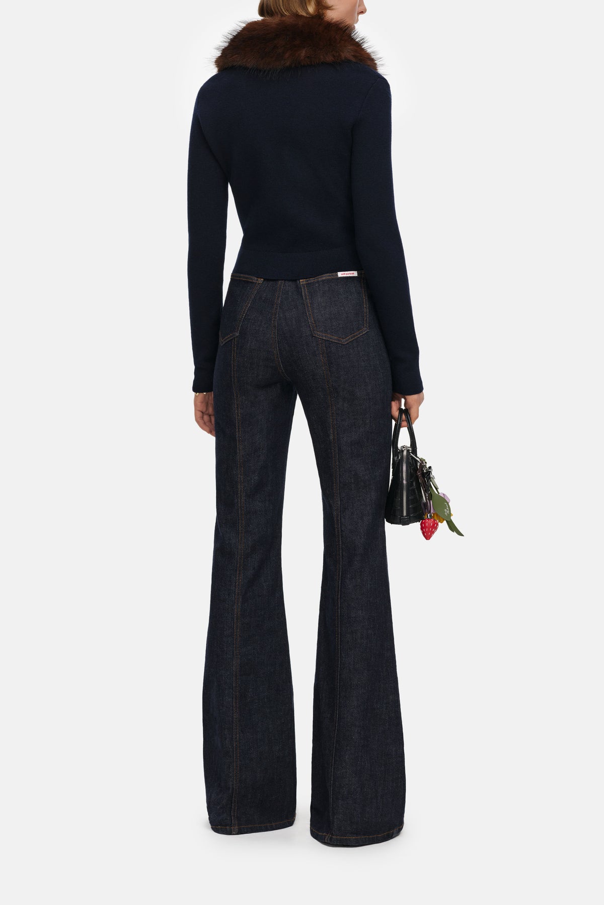 Self-Portrait Women Navy Faux Fur Knit Cardigan SELF-PORTRAIT