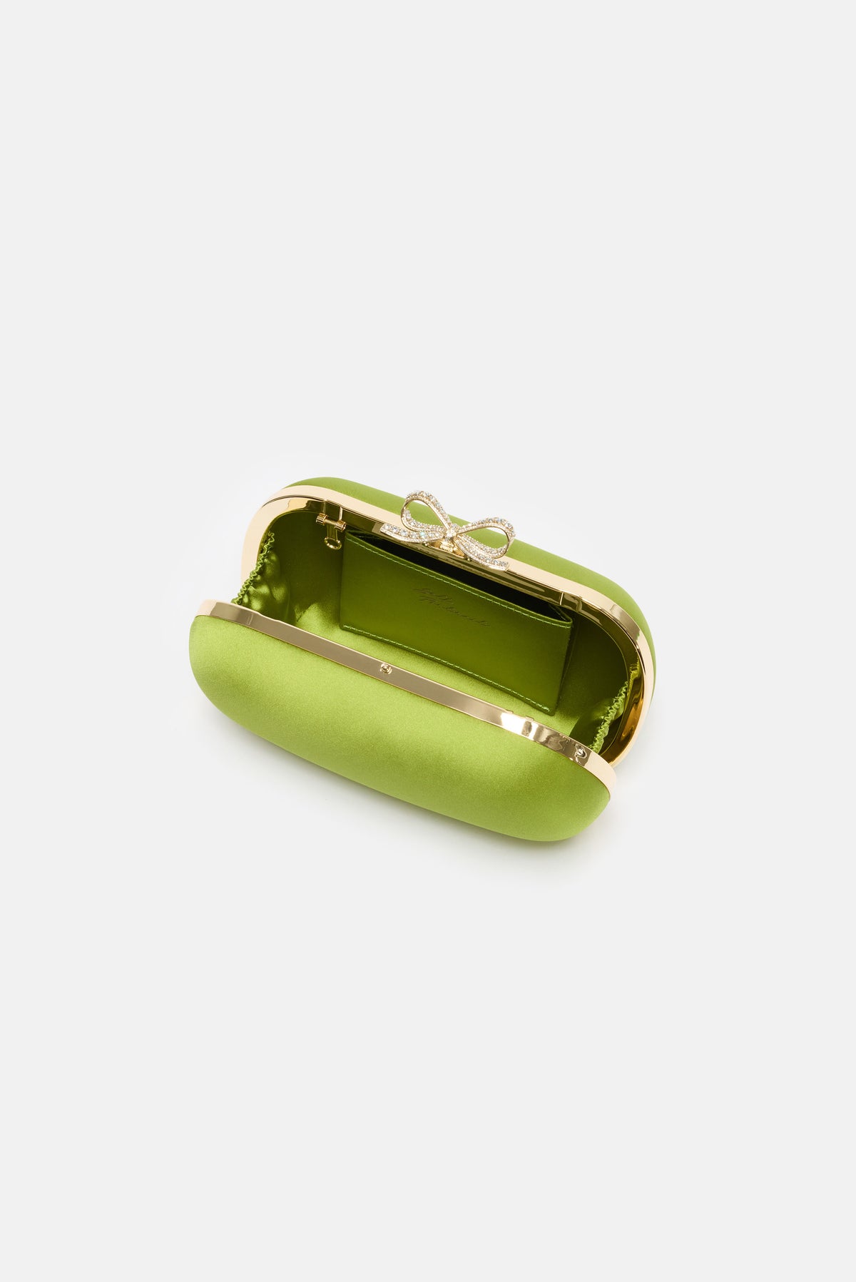 Self-Portrait Women Green Satin Clutch Bag SELF-PORTRAIT