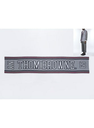 Thom Browne Men Rectangular Virgin Wool Scarf With Intarsia Logo THOM BROWNE