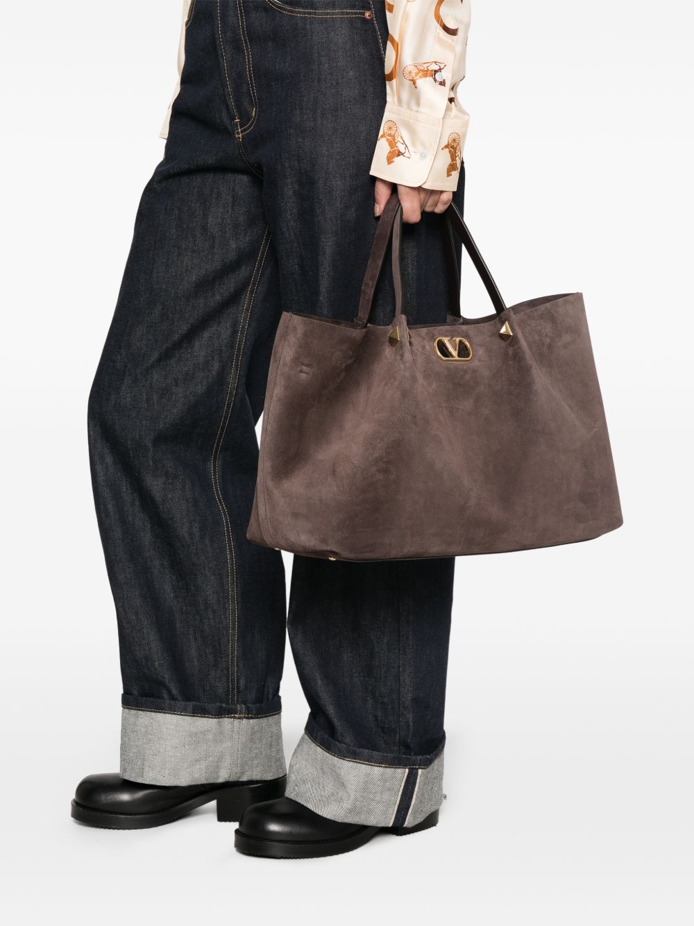 Valentino Garavani Women Vlogo Signature Large Suede Leather Tote VALENTINO GARAVANI