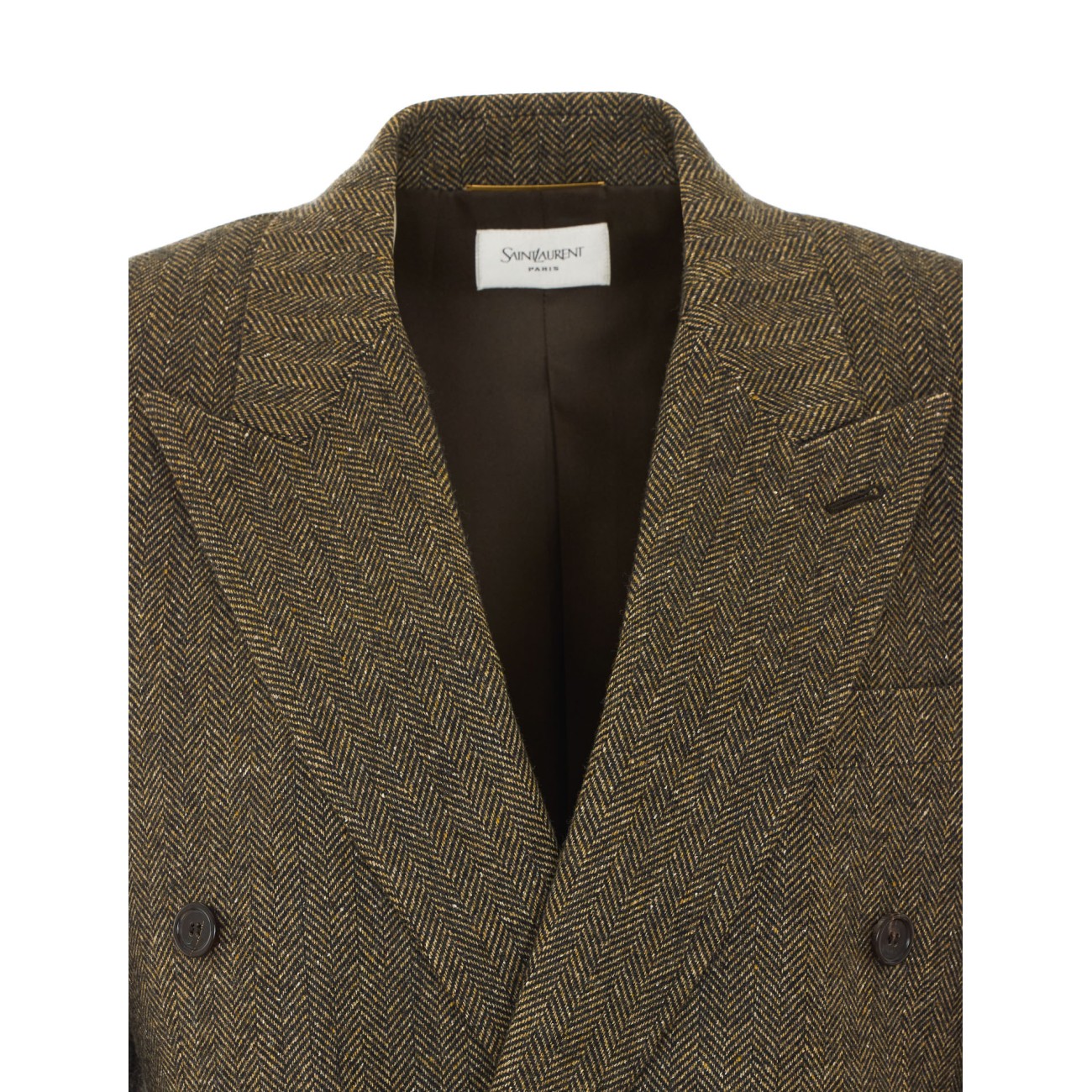 Saint Laurent Women Herringbone Fabric Double Breasted Wool Jacket SAINT LAURENT