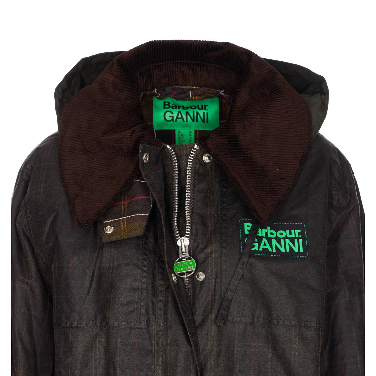 Barbour X Ganni Women Hooded Tartan Duffle Wax Jacket BARBOUR X GANNI