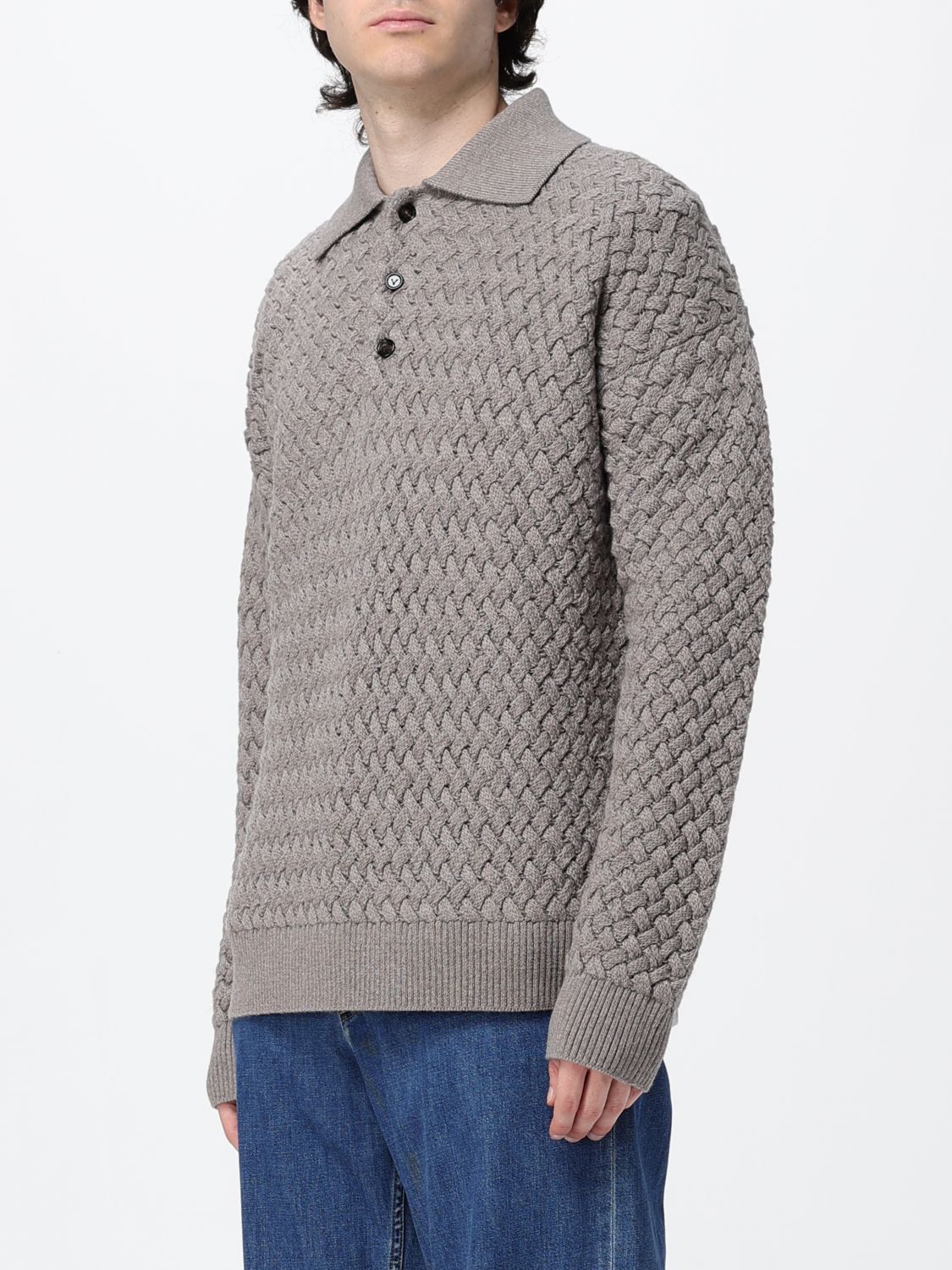 Bottega Veneta Men Relaxed Fit Bottega Veneta Long-Sleeve Knitted Wool Polo Shirt BOTTEGA VENETA