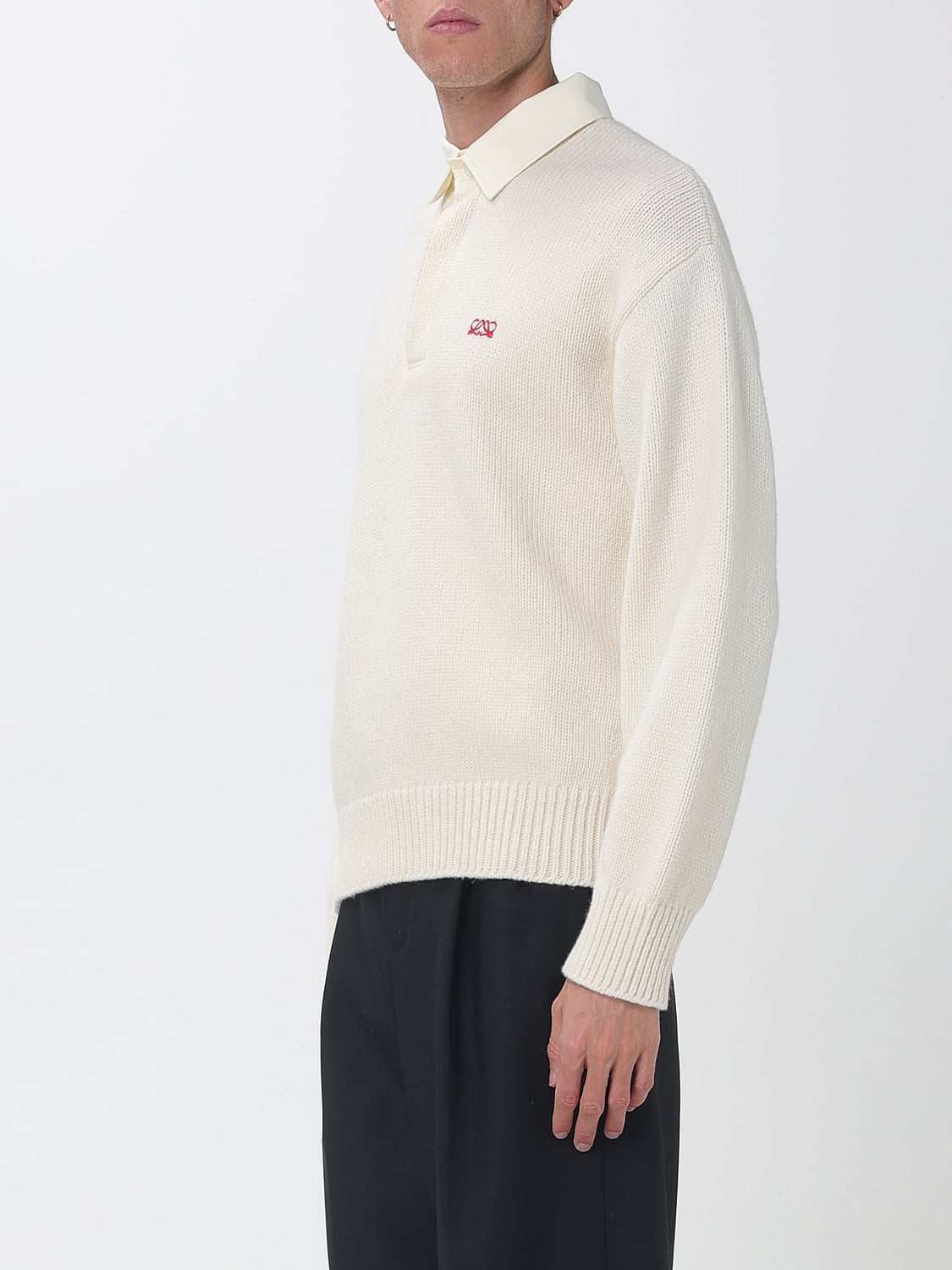 Loewe Men Long-Sleeved Wool Knit Polo Loewe With Ribbed Collar And Cuffs LOEWE