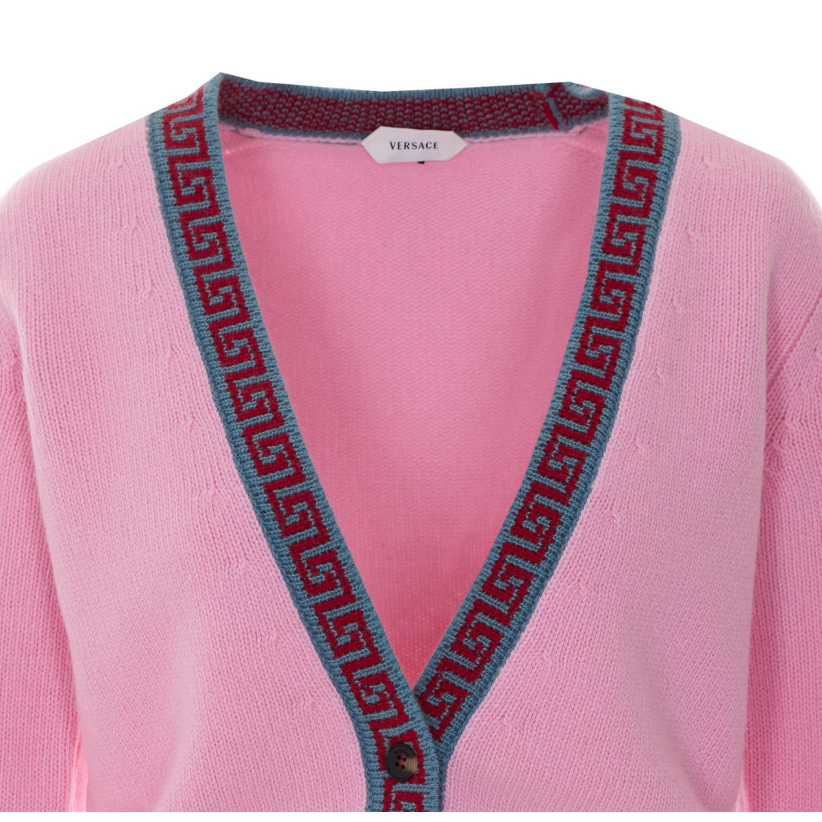 Versace Women Knit Cardigan With Contrasting Greca Motif VERSACE