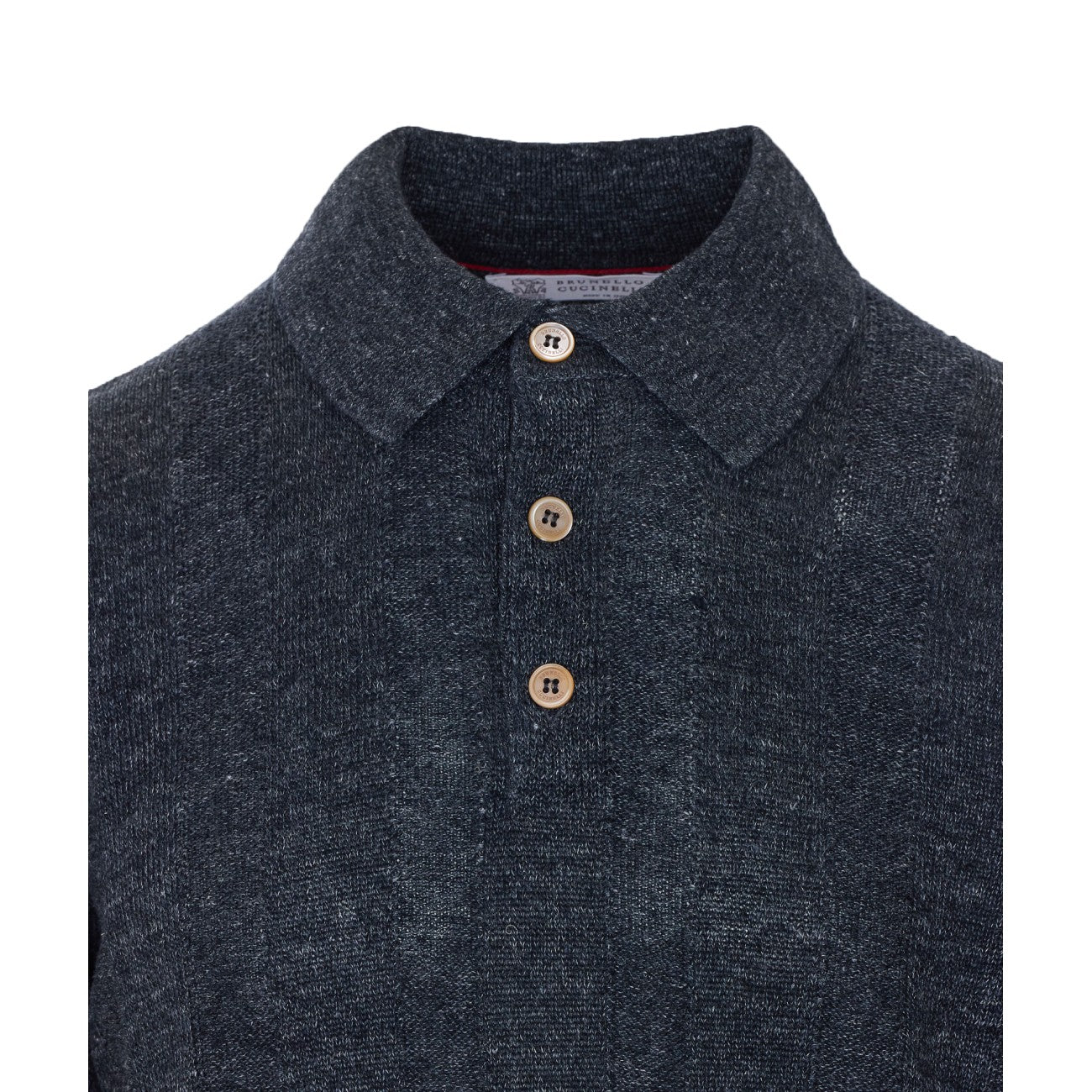 Brunello Cucinelli Men Large Ribbed Knitted Linen Polo BRUNELLO CUCINELLI