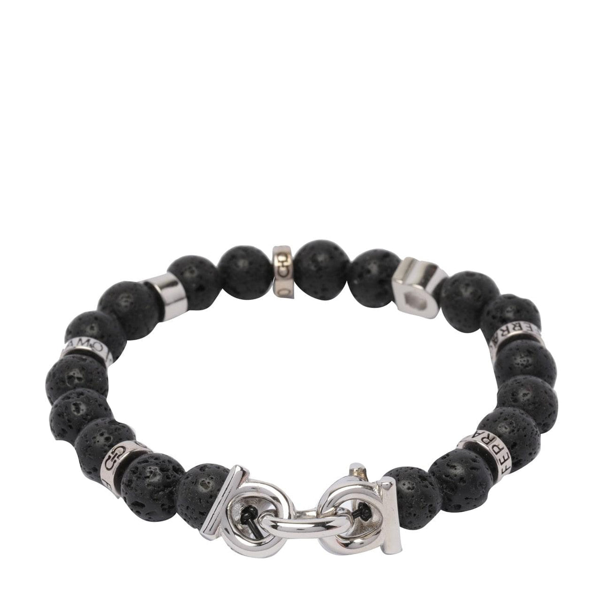 Ferragamo Men Lava Stone Beaded Bracelet With Logo FERRAGAMO