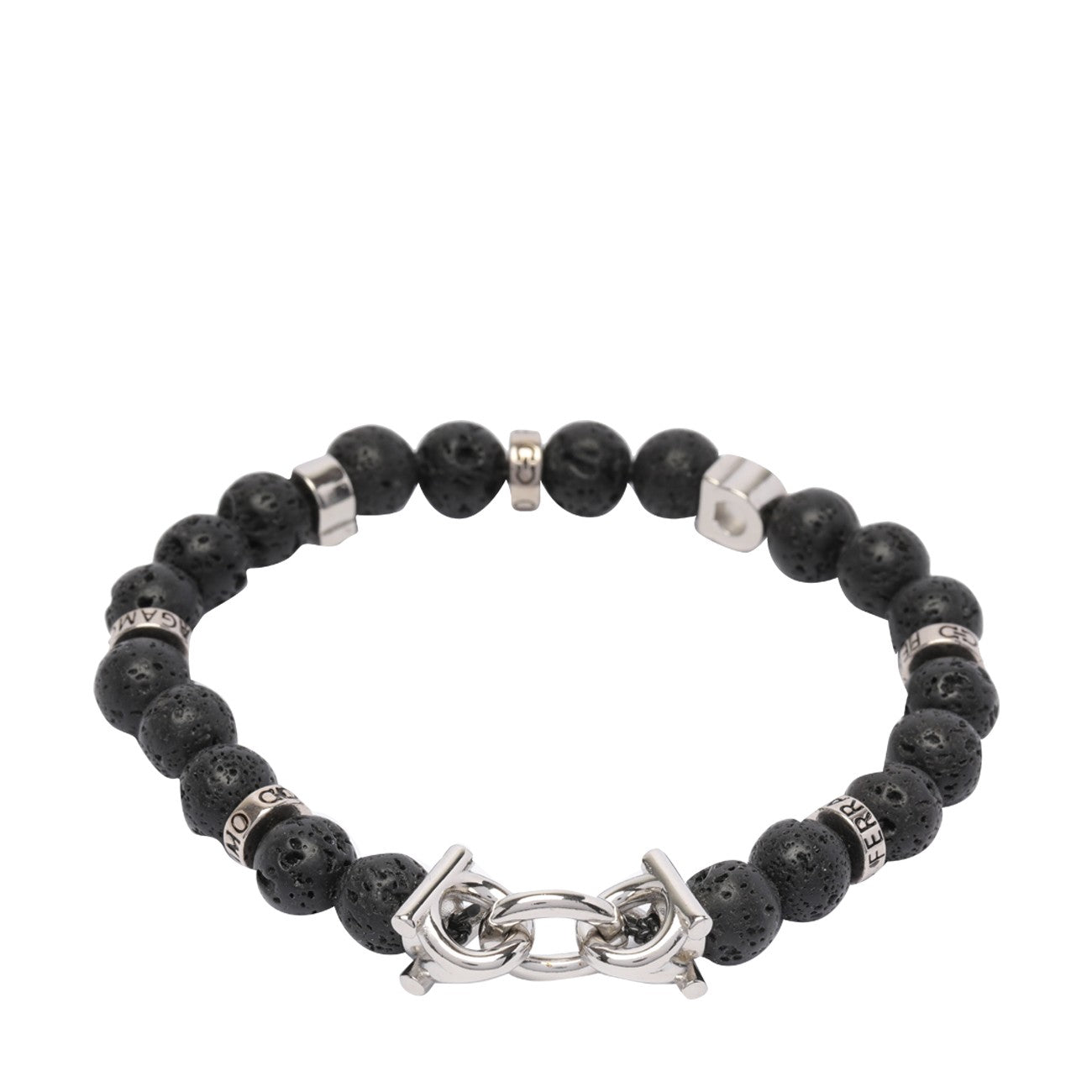 Ferragamo Men Lava Stone Beads Bracelet With Logo FERRAGAMO
