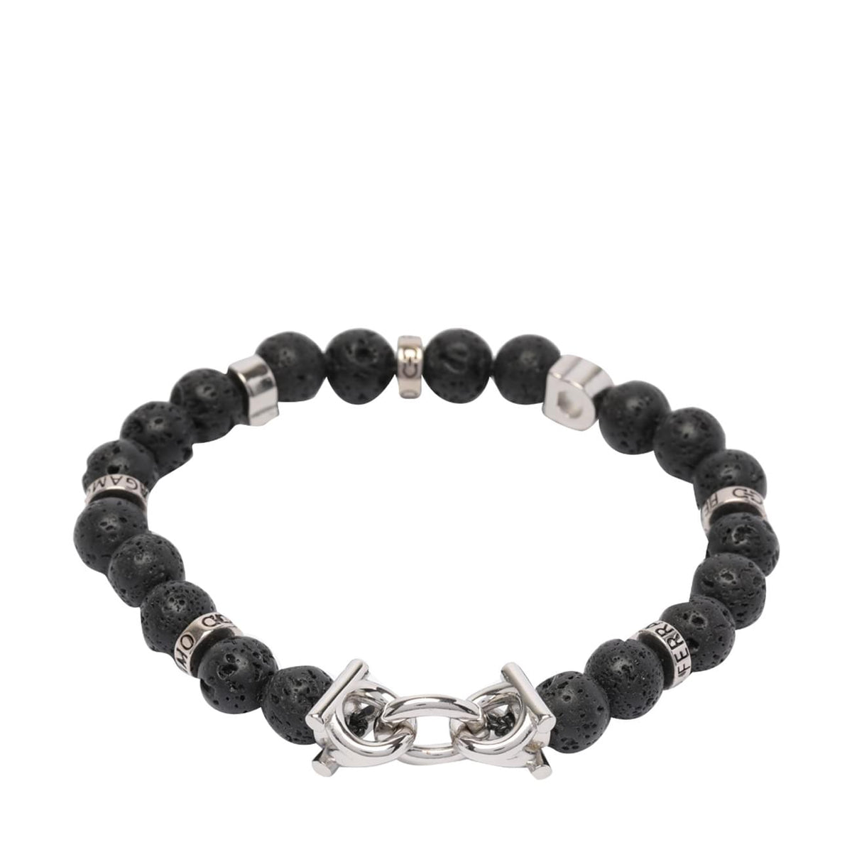 Ferragamo Men Lava Stone Beads Bracelet With Logo FERRAGAMO