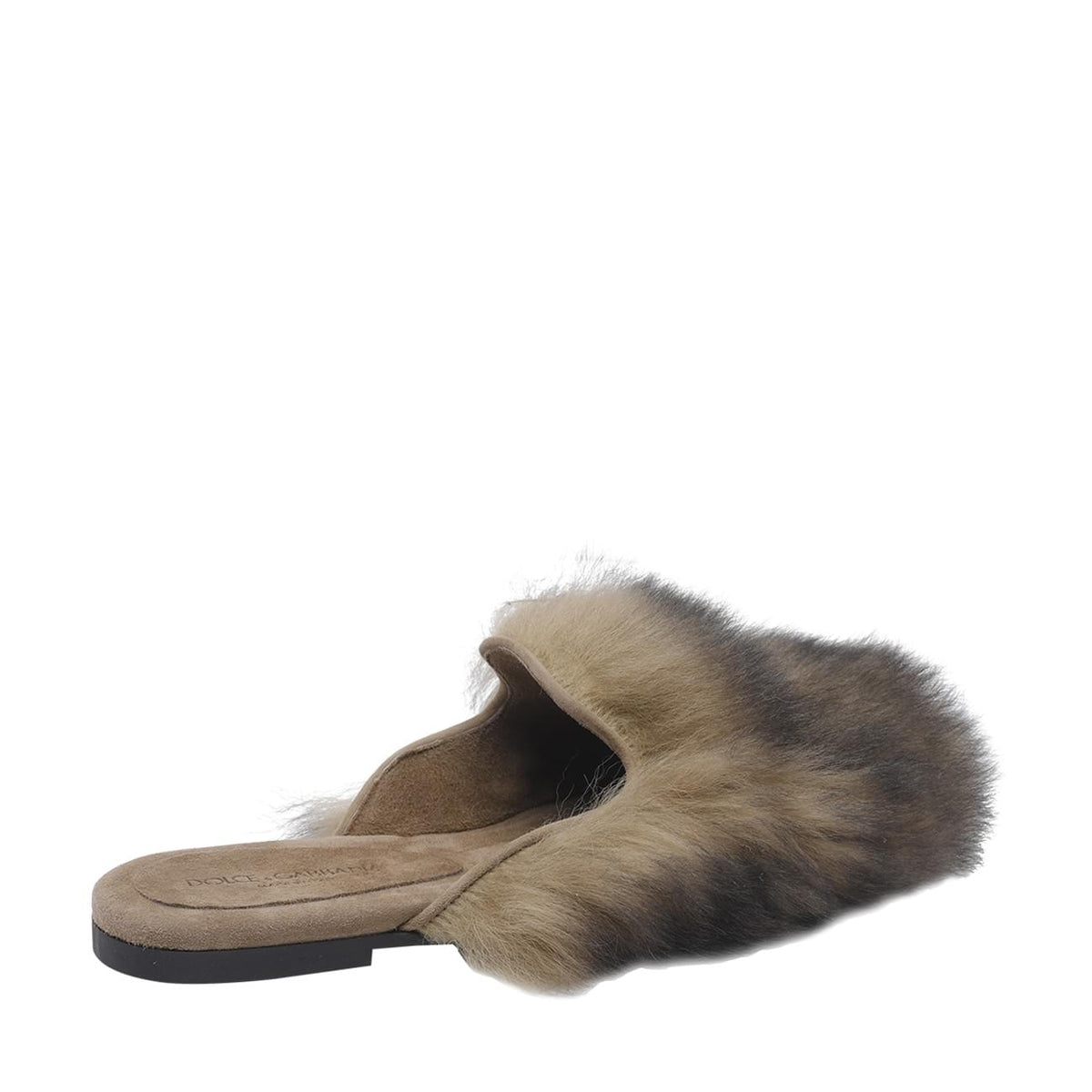 Dolce&Gabbana Women Logo Shearling And Suede Slippers DOLCE & GABBANA
