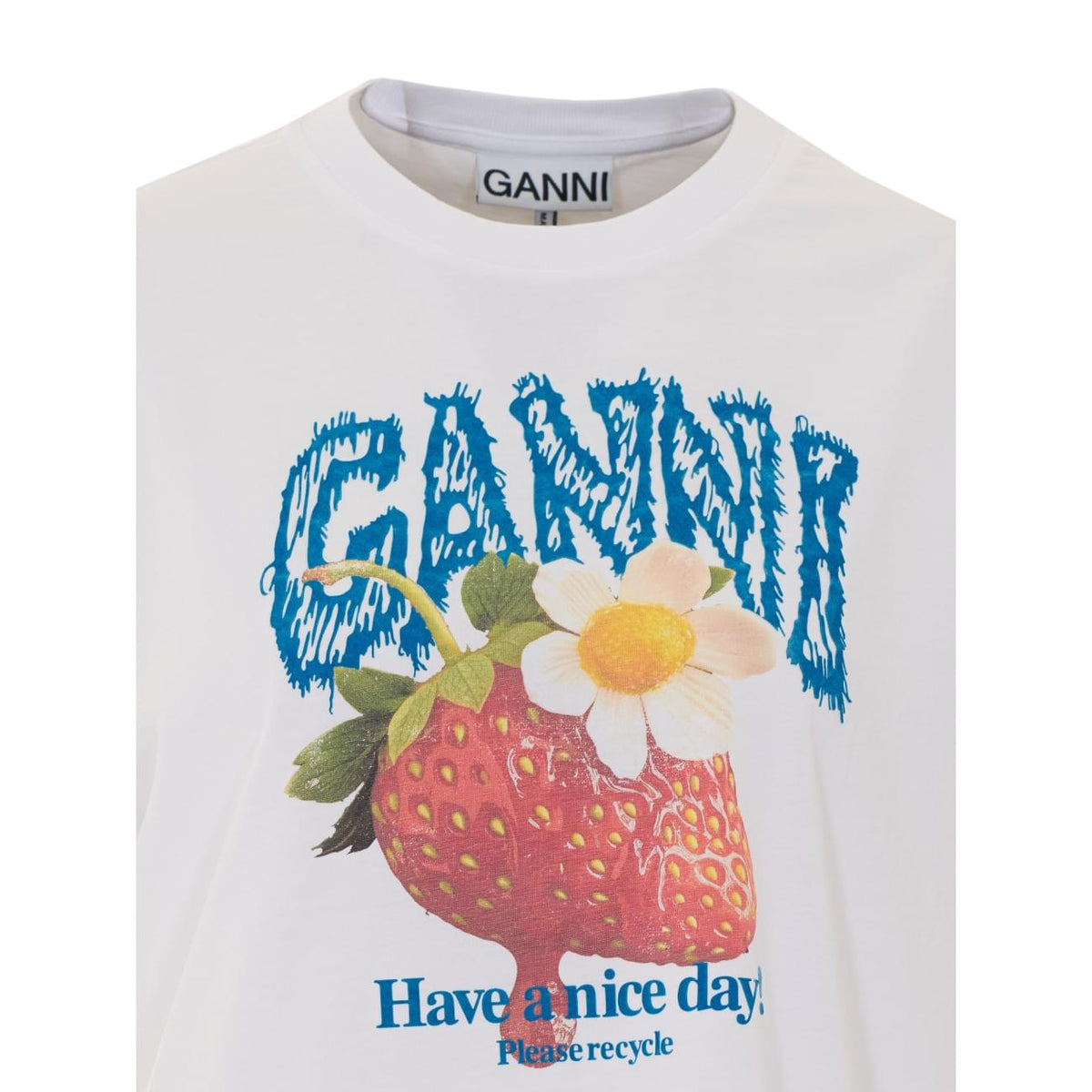 Ganni Women Logo T-Shirt With Strawberry Print GANNI
