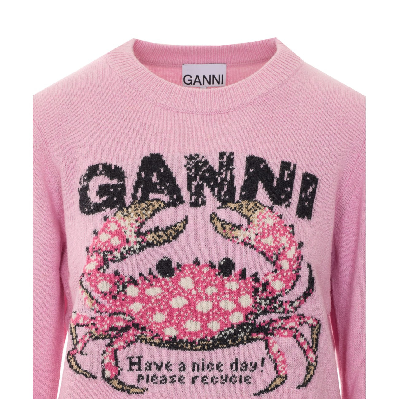 Ganni Women Logo Wool Sweater With Crab Print GANNI