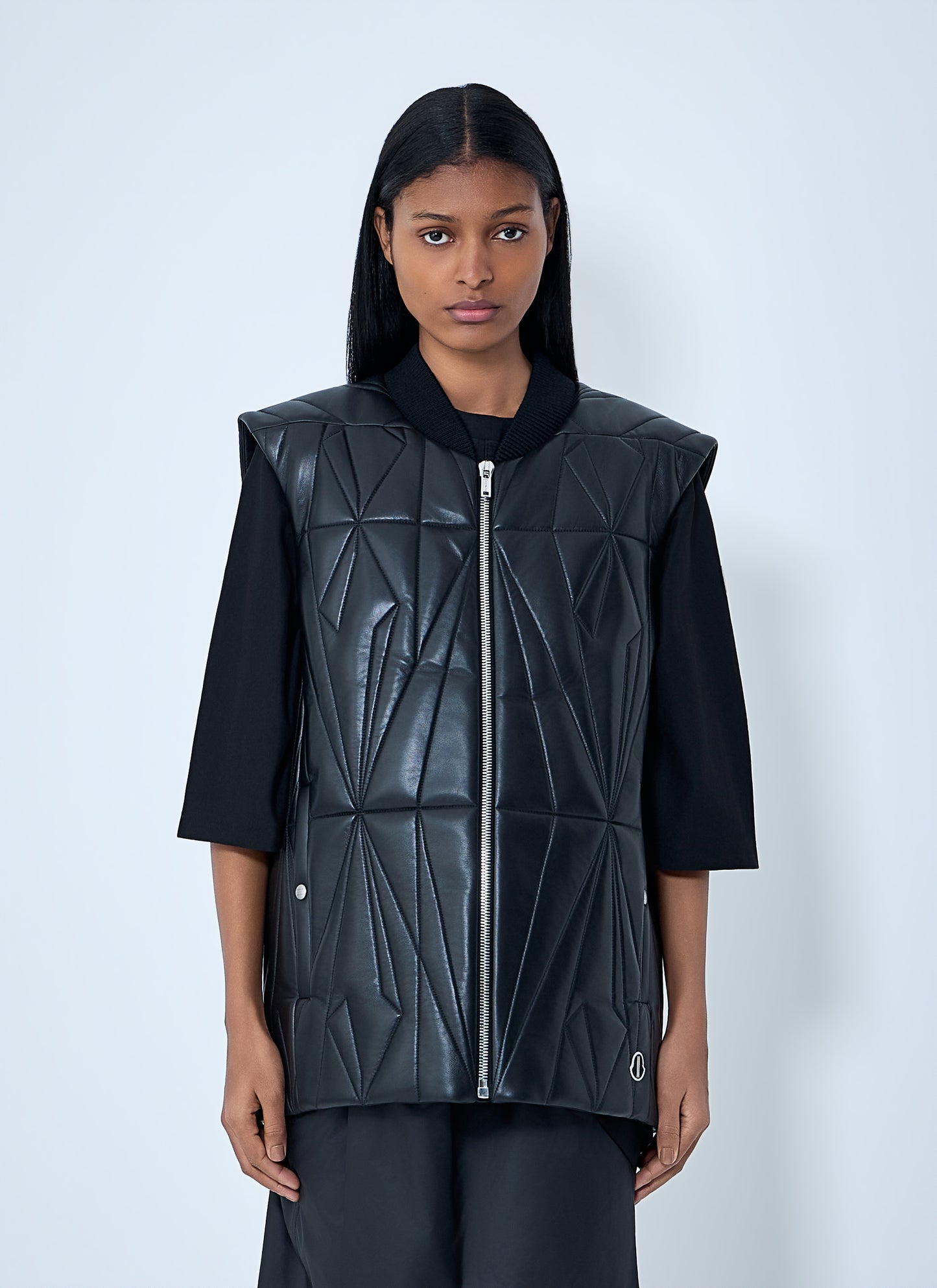 Moncler + Rick Owens Women Geocamo Flight Leather Hooded Gilet MONCLER