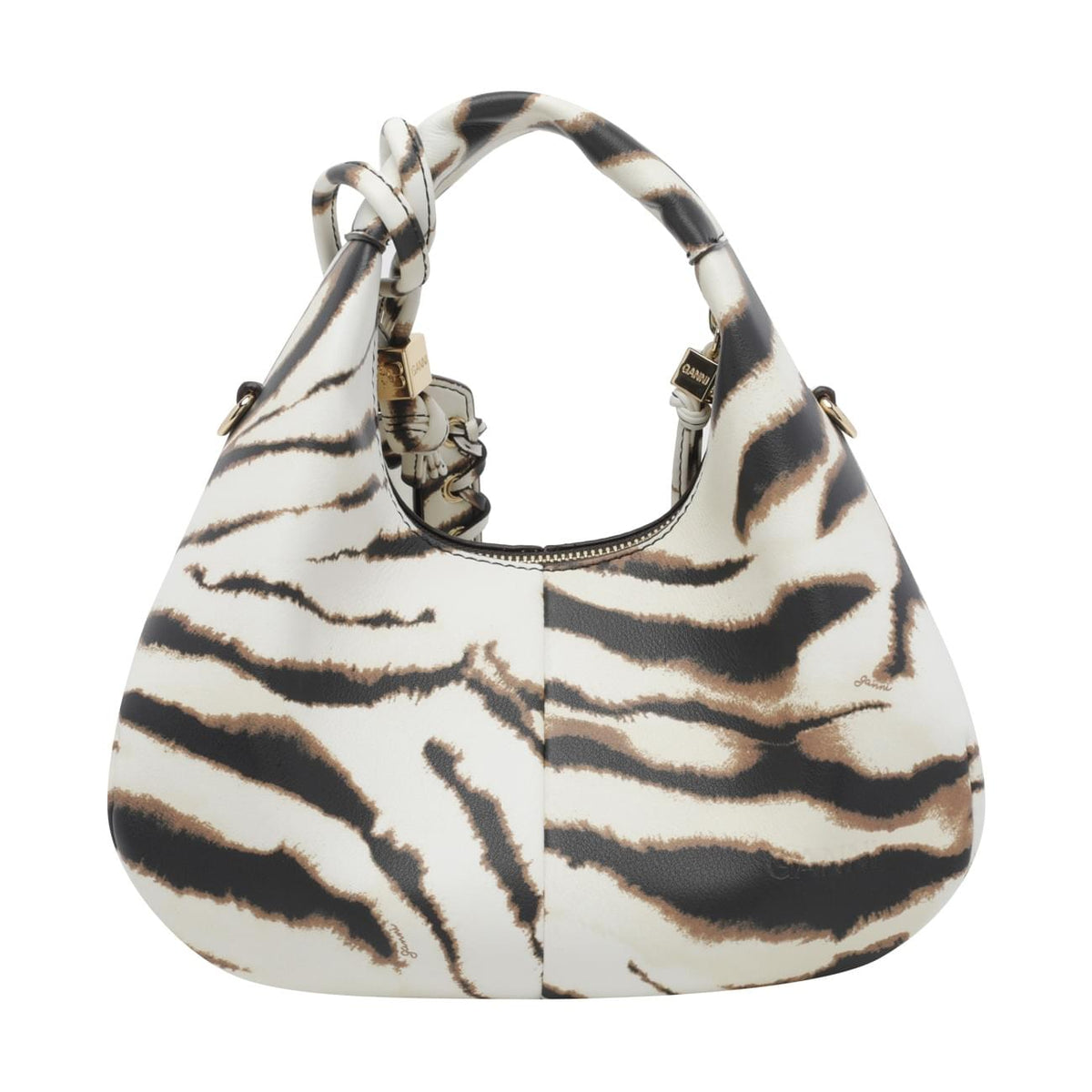 Ganni Women Mini Logo Zebra Hobo Bag GANNI