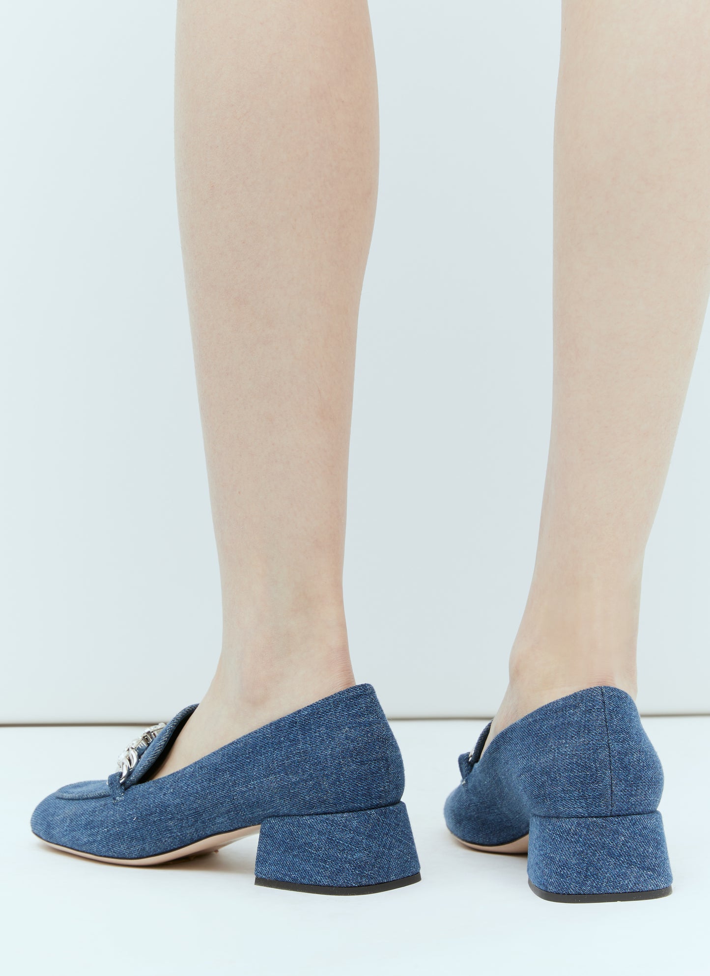 Miu Miu Women Crystal Embellished Denim Pumps MIU MIU