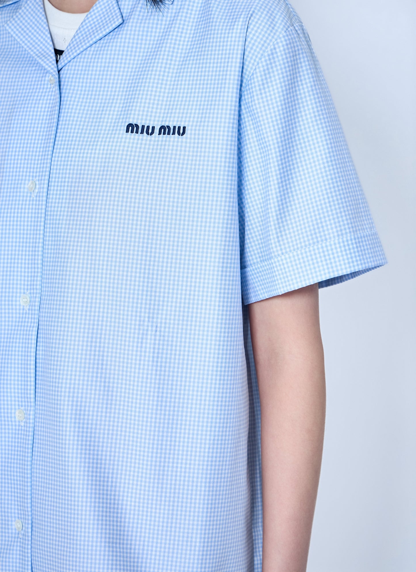 Miu Miu Women Short-Sleeve Cotton Poplin Shirt MIU MIU