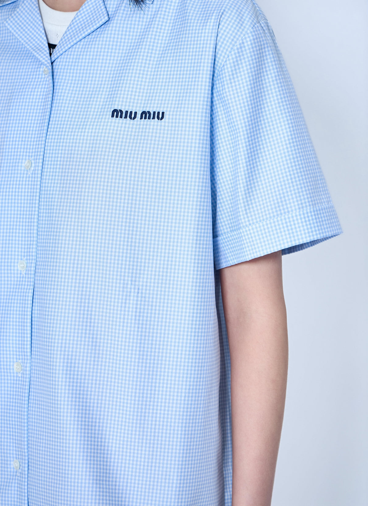 Miu Miu Women Short-Sleeve Cotton Poplin Shirt MIU MIU
