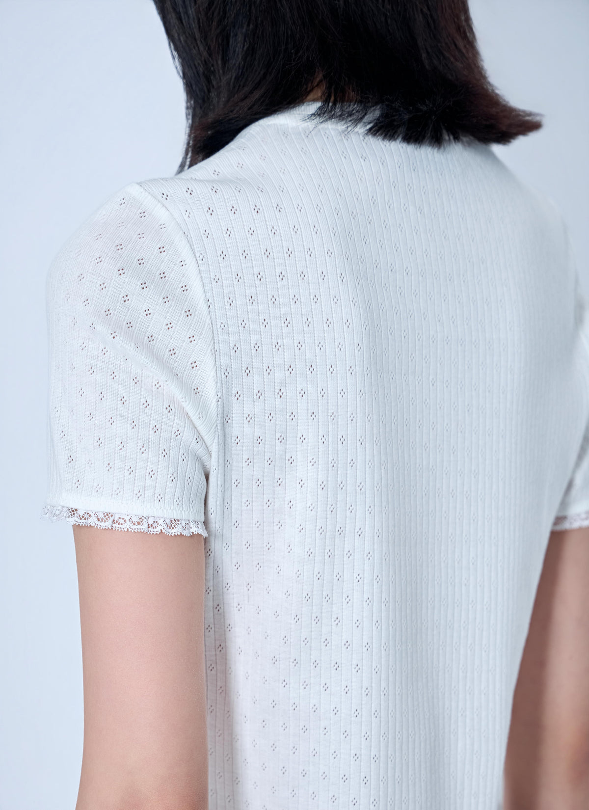 Miu Miu Women Lace-Trim Logo-Patch T-Shirt MIU MIU