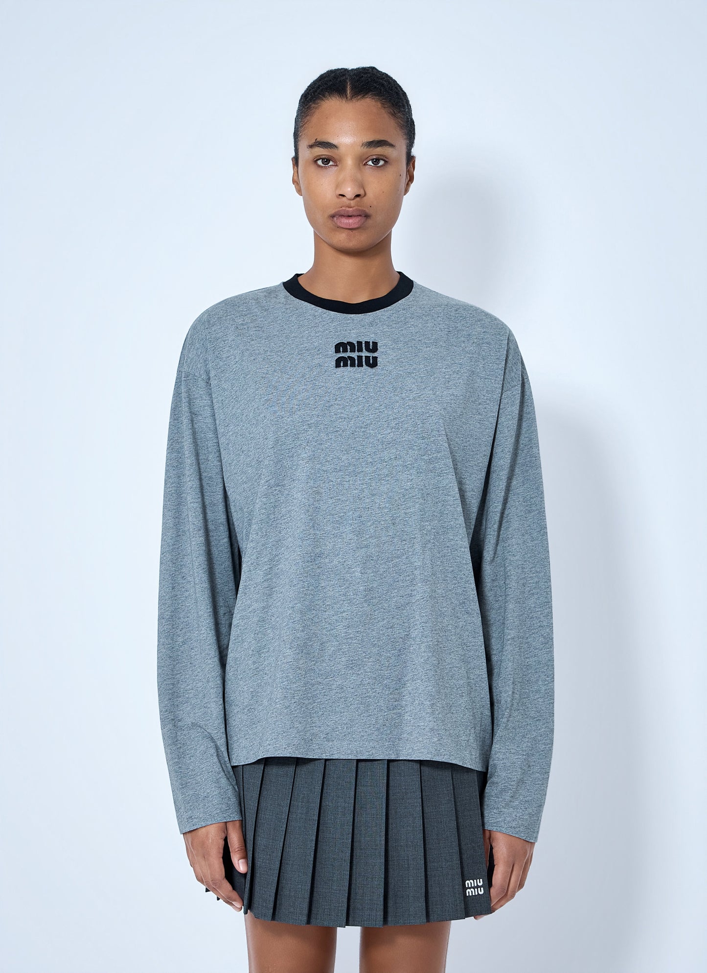 Miu Miu Men Logo Motif Long Sleeve T-Shirt MIU MIU