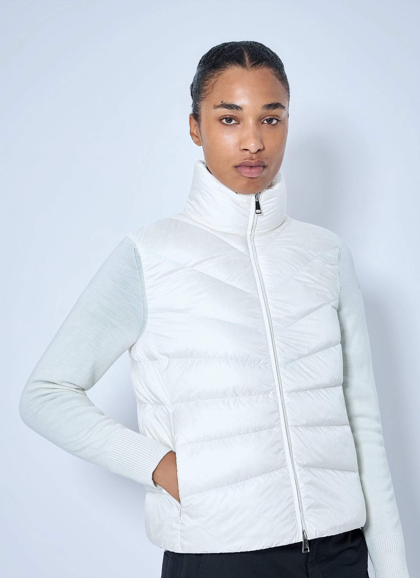 Moncler Women Quilted Puffer Jacket With Knit Sleeves MONCLER