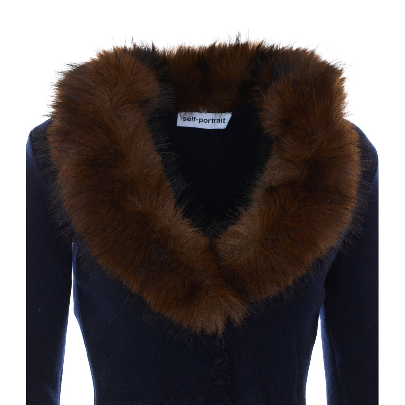 Self Portrait Women Navy Faux Fur Cardigan SELF-PORTRAIT