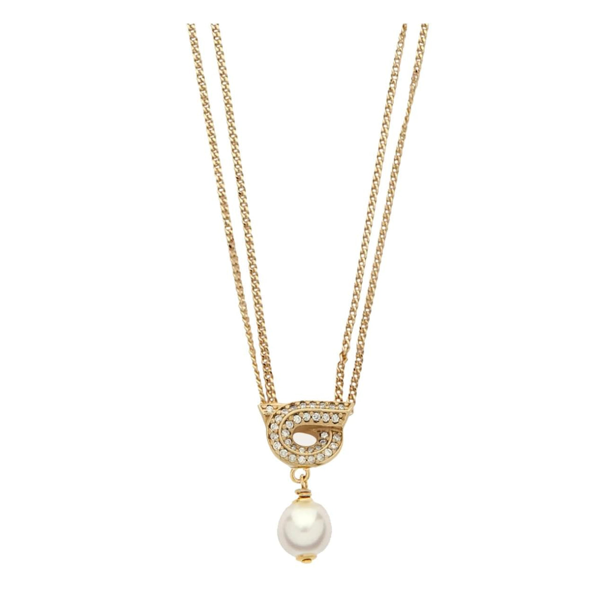 Ferragamo Women Necklace With Gancini Pearl And Crystals Pendant FERRAGAMO