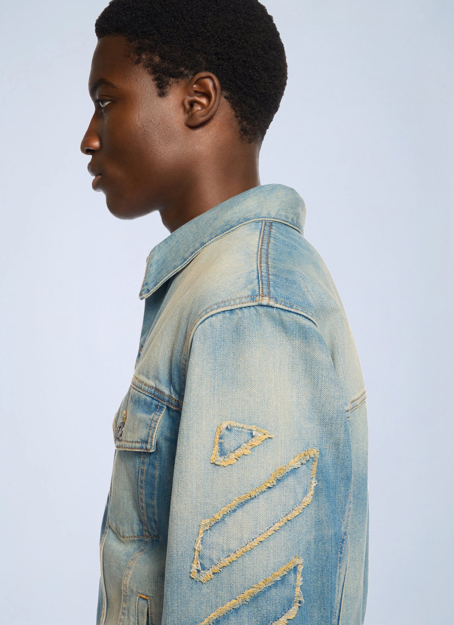 Off-White Men Diagonal Raw Patch Denim Jacket OFF-WHITE