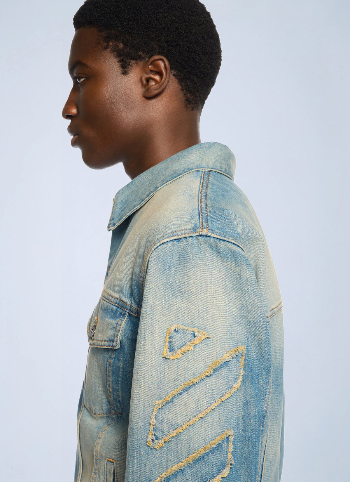 Off-White Men Diagonal Raw Patch Denim Jacket OFF-WHITE