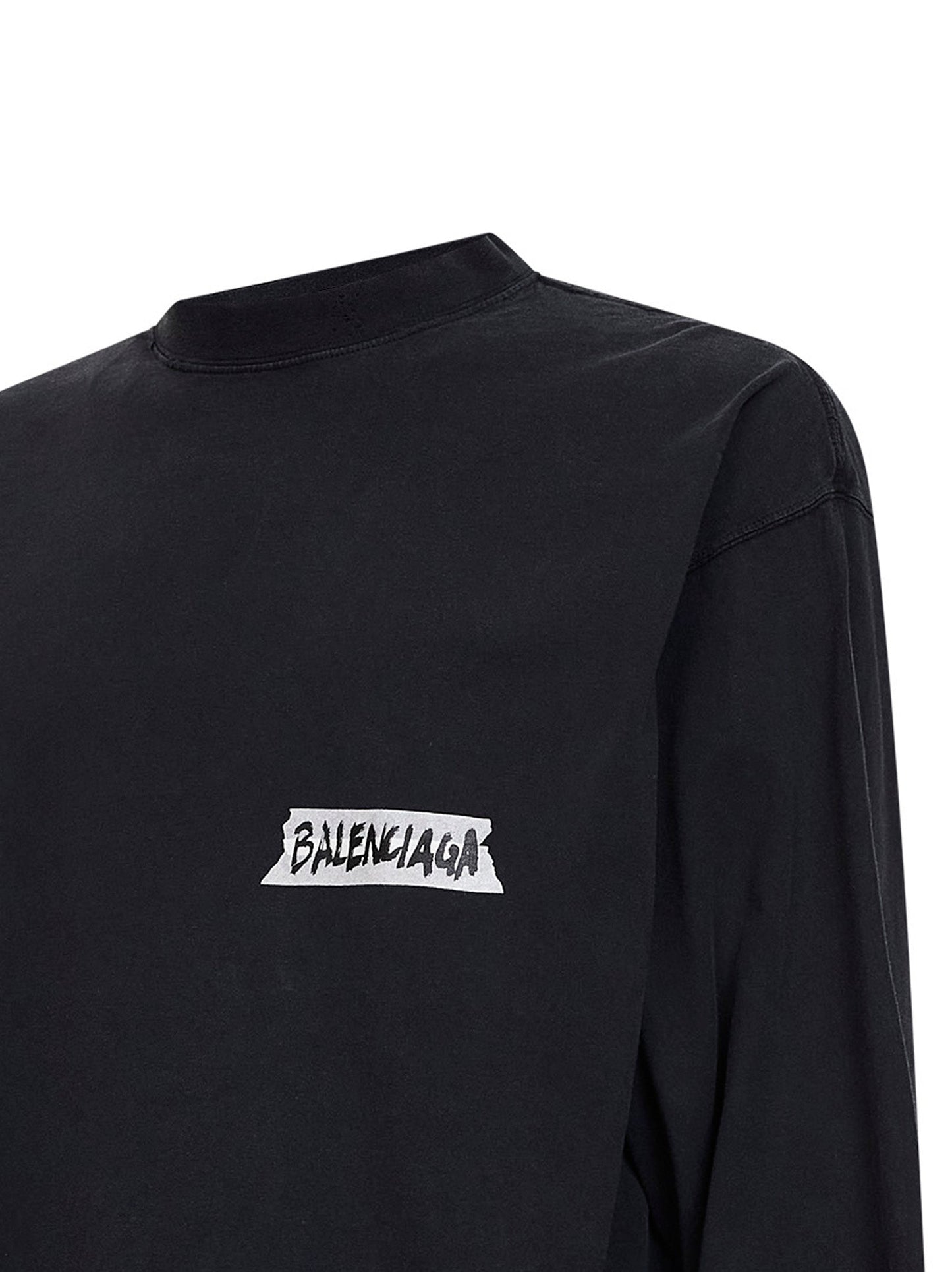 Balenciaga Men Black Masking Tape Long Sleeve Large Fit T-Shirt BALENCIAGA