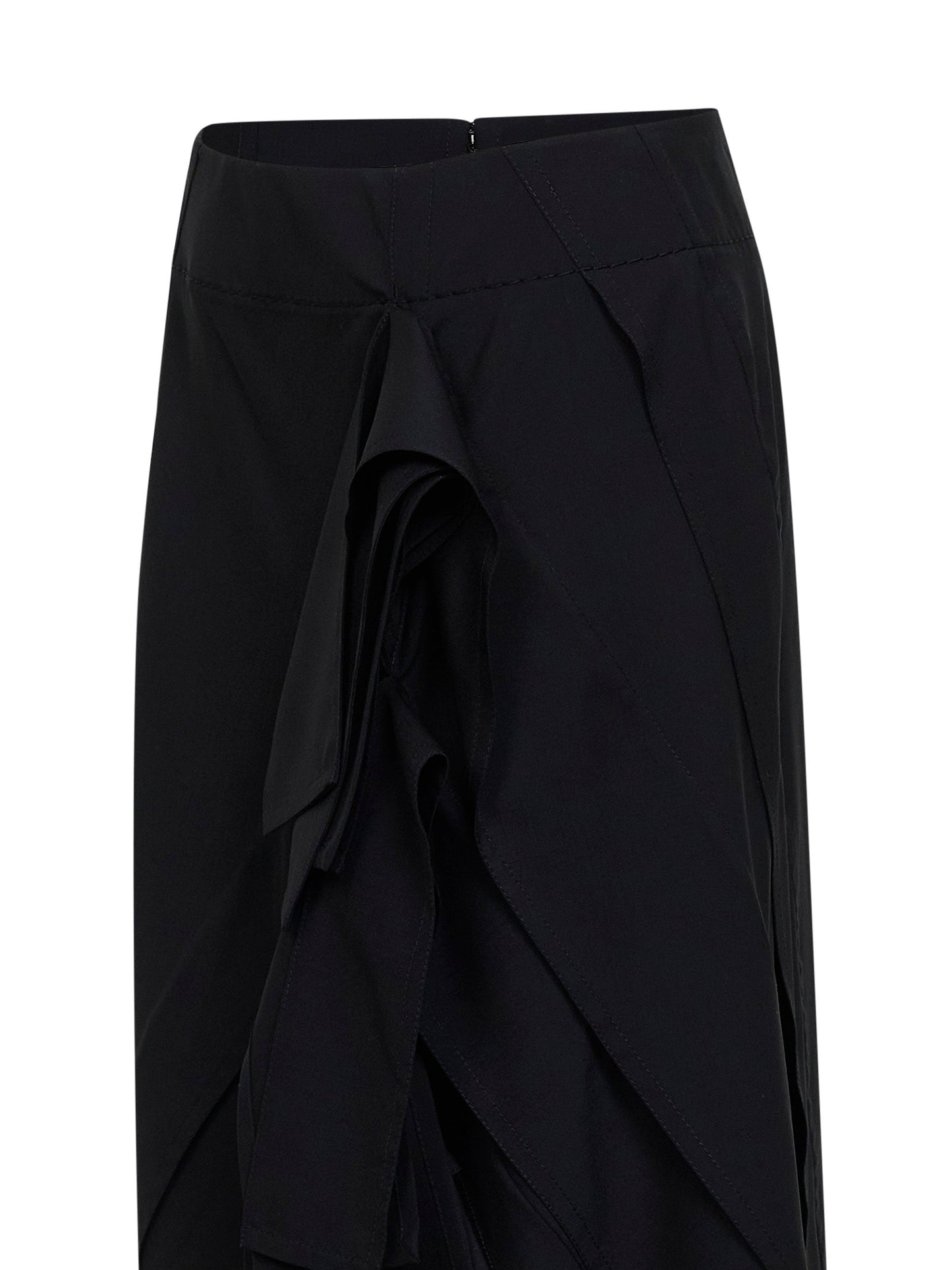 Bottega Veneta Women Black Wool Asymmetric Midi Skirt With Ruffles BOTTEGA VENETA