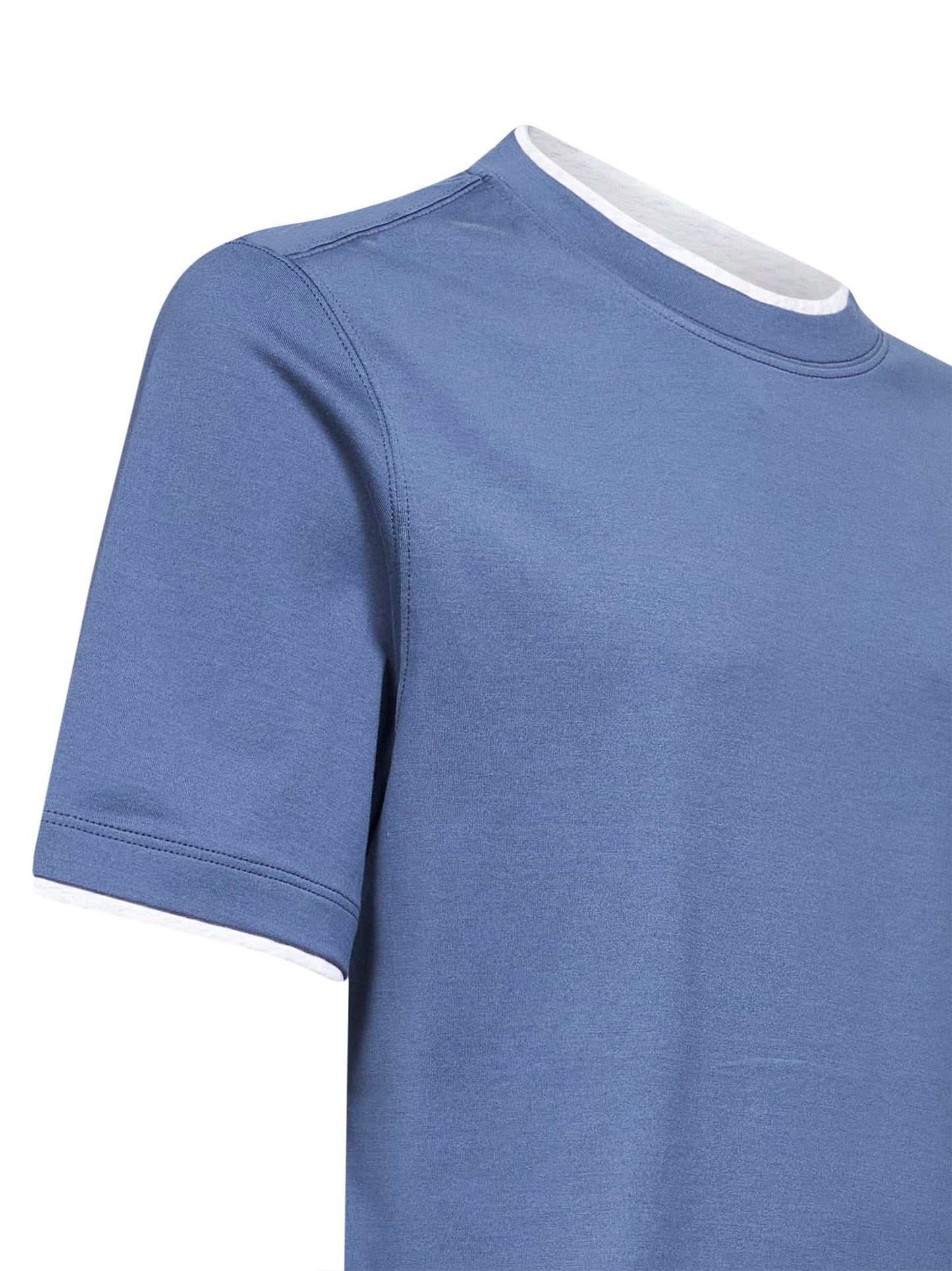 Brunello Cucinelli Men Light Blue Cotton Faux Layering T-Shirt BRUNELLO CUCINELLI
