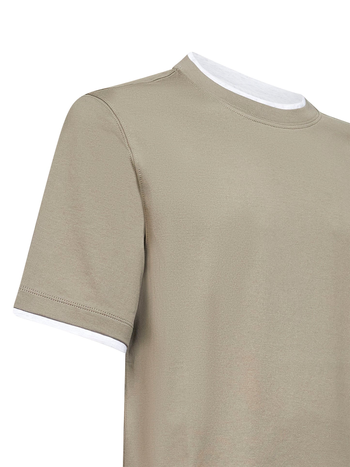 Brunello Cucinelli Men Khaki Cotton Faux Layering T-Shirt BRUNELLO CUCINELLI