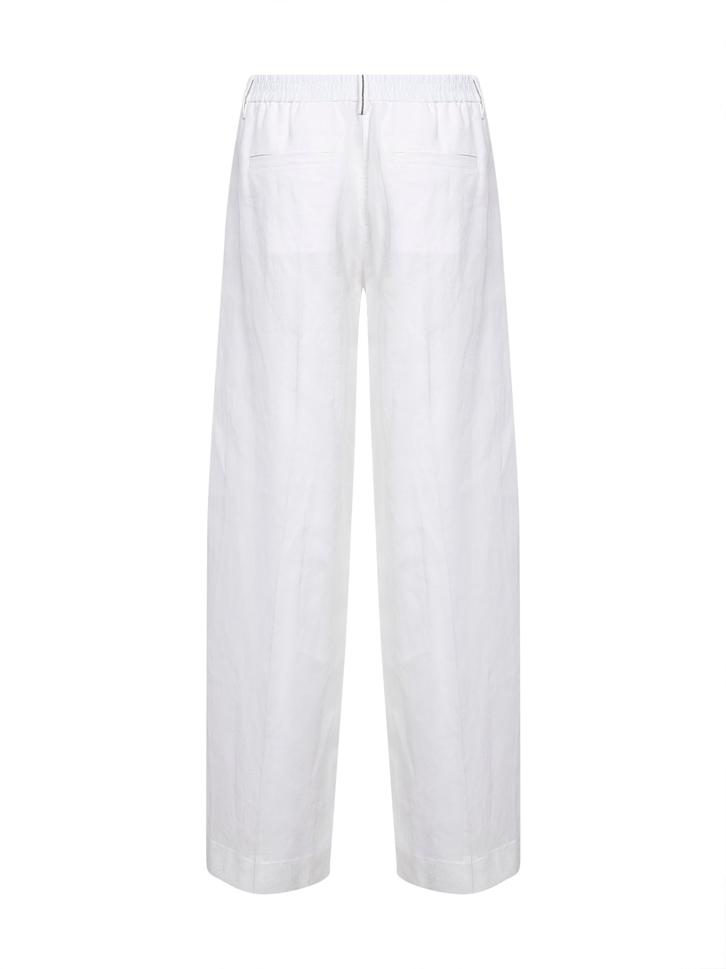 Brunello Cucinelli Women White Organza Sartorial Track Trousers With Monili BRUNELLO CUCINELLI