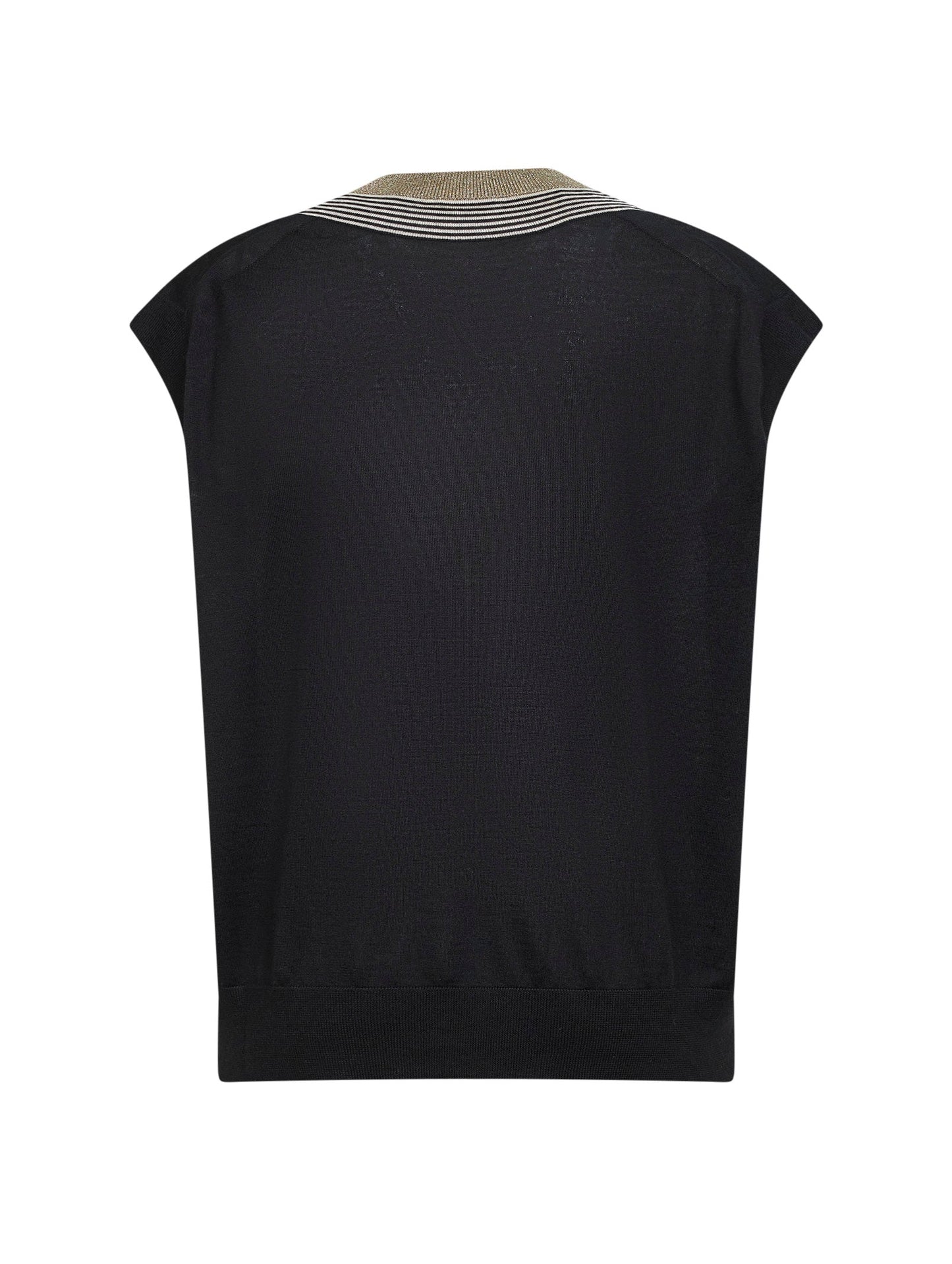 Brunello Cucinelli Women Black Lightweight Knit Vest With Sparkling Neckline BRUNELLO CUCINELLI