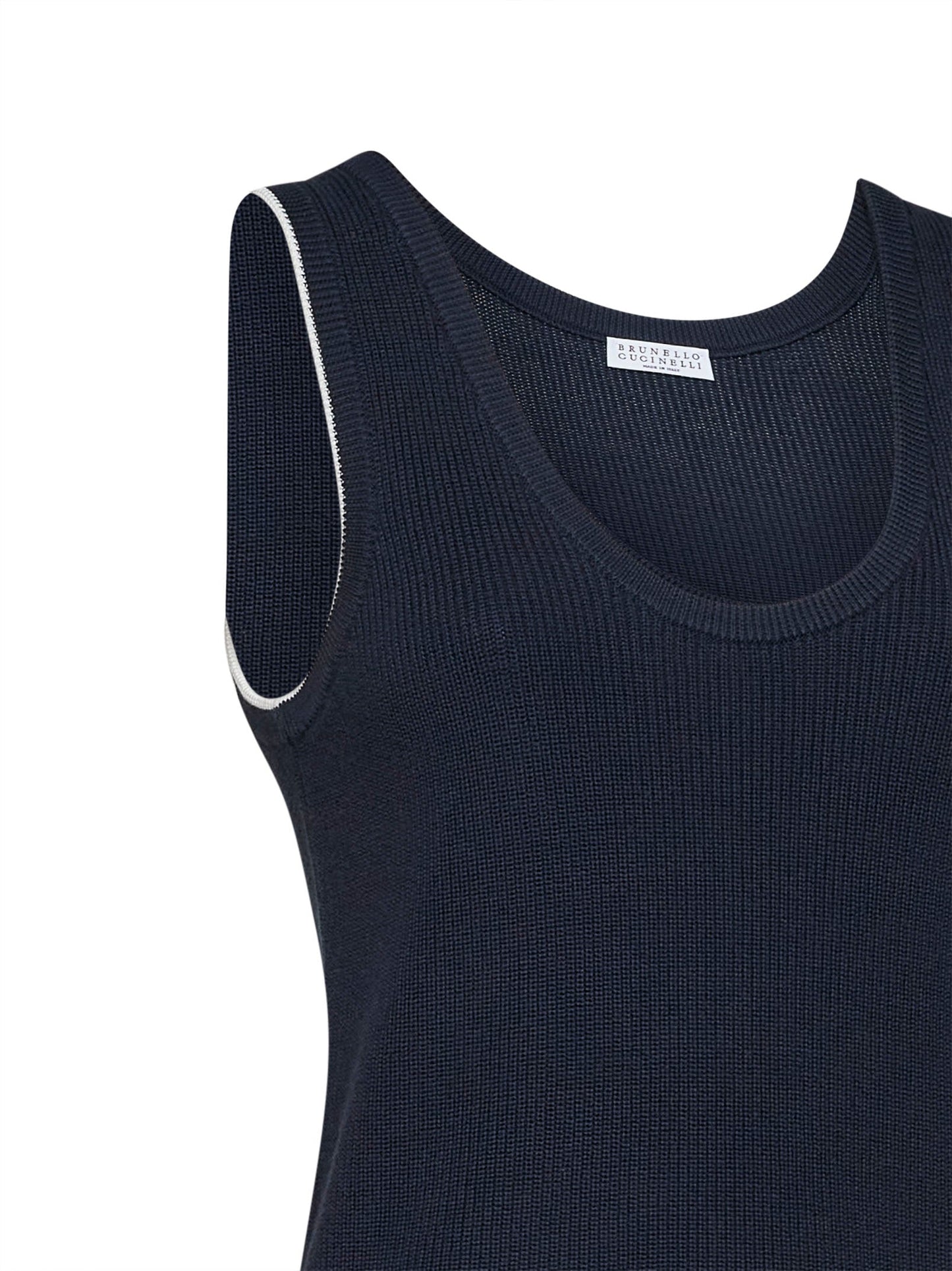 Brunello Cucinelli Women Blue Ribbed Cotton Knit Top BRUNELLO CUCINELLI