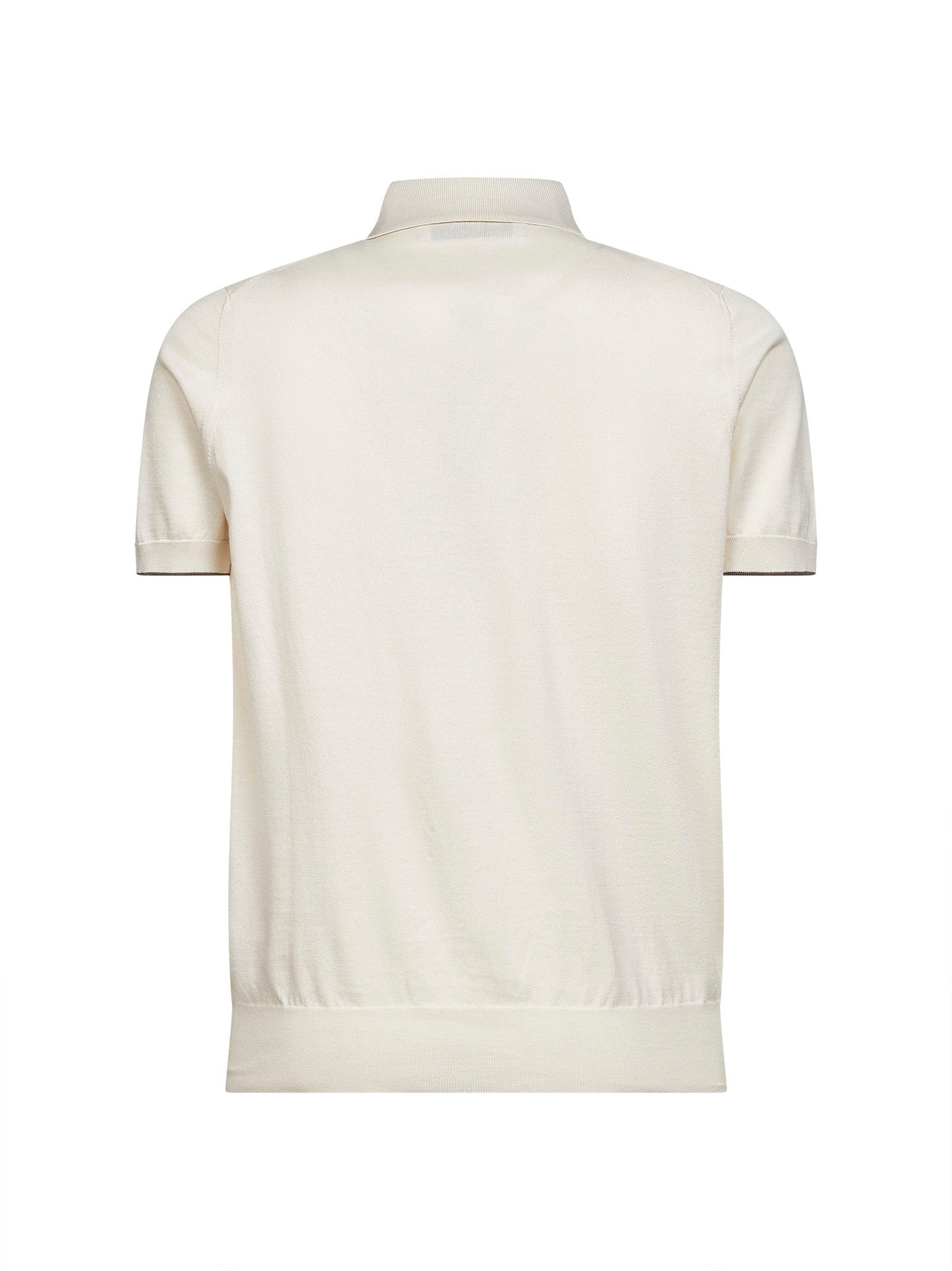 Brunello Cucinelli Men Ivory Lightweight Cotton Knit Polo Shirt BRUNELLO CUCINELLI