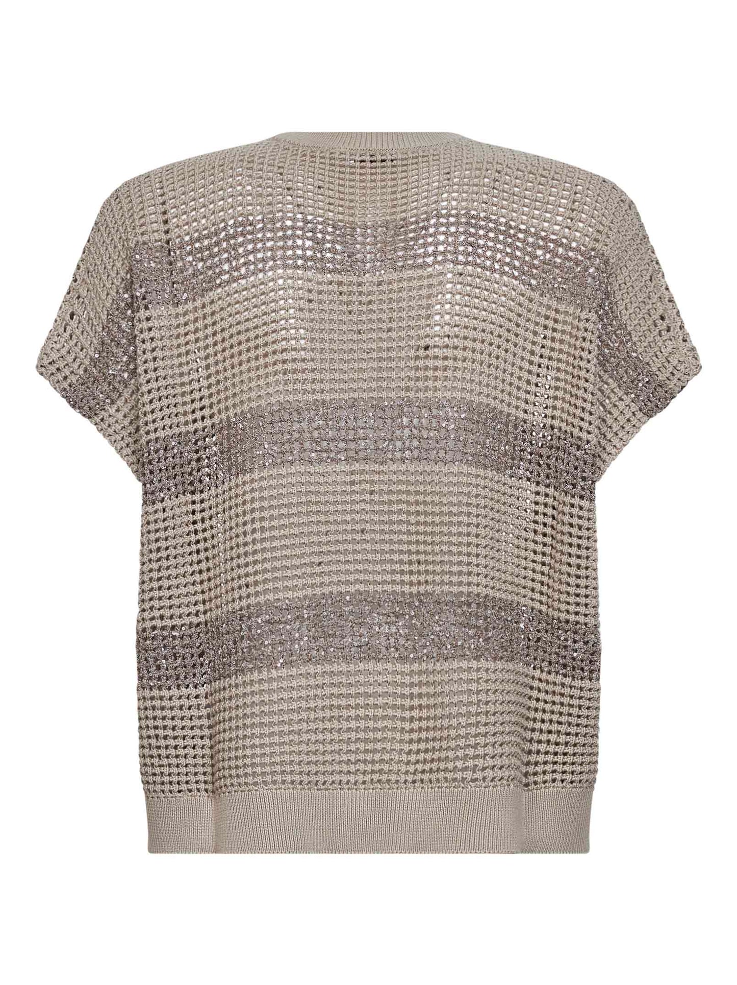 Brunello Cucinelli Women Sand Cotton Net Knit Sweater With Dazzling Stripes BRUNELLO CUCINELLI