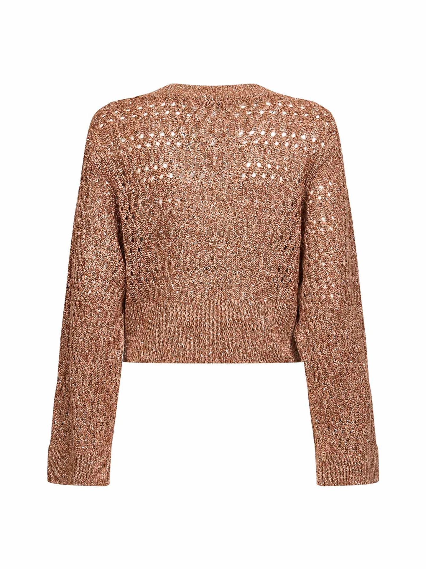 Brunello Cucinelli Women Brown Linen Dazzling Braids Sweater BRUNELLO CUCINELLI