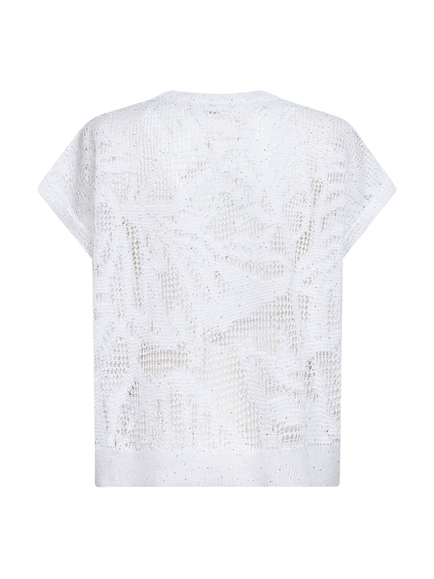 Brunello Cucinelli Women White Knit Dazzling Water Lillies T-Shirt BRUNELLO CUCINELLI