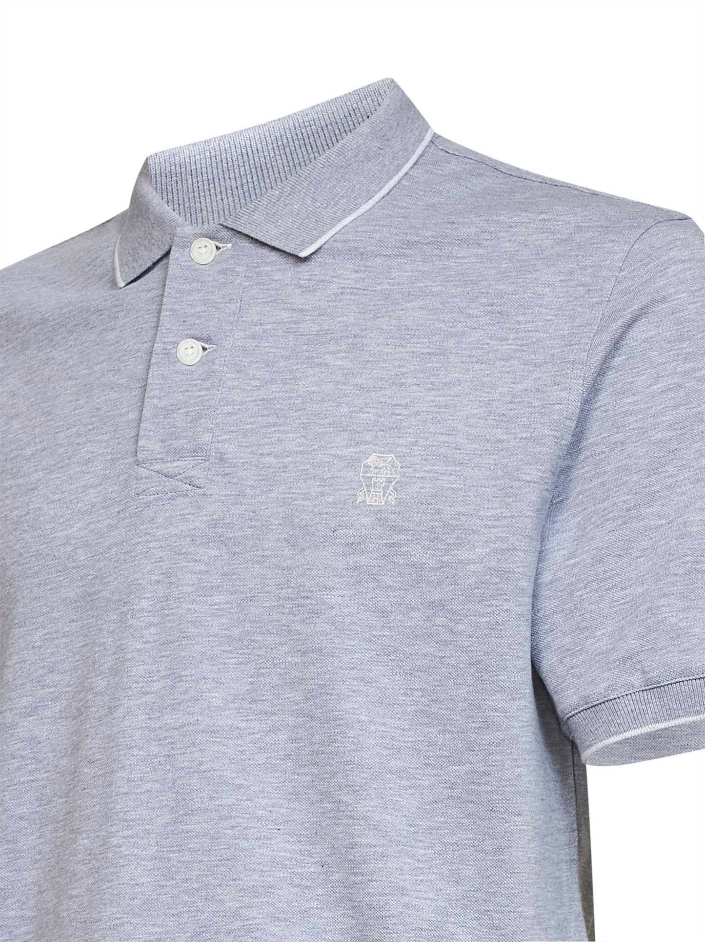 Brunello Cucinelli Men Grey Cotton Piquet Logo Polo Shirt BRUNELLO CUCINELLI
