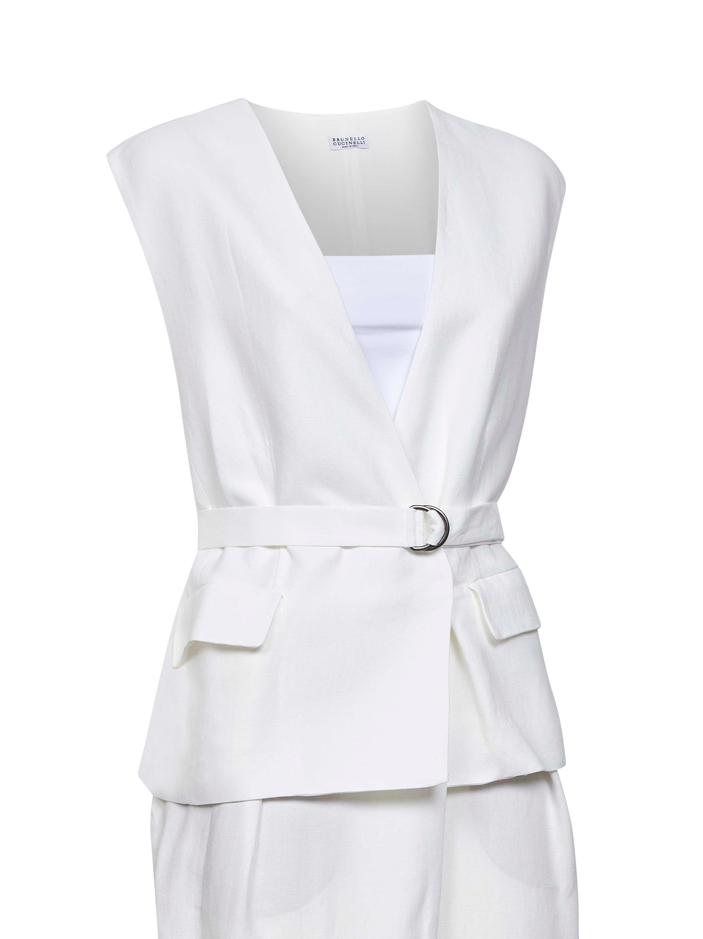 Brunello Cucinelli Women Ivory Viscose And Linen Fluid Twill Midi Dress BRUNELLO CUCINELLI