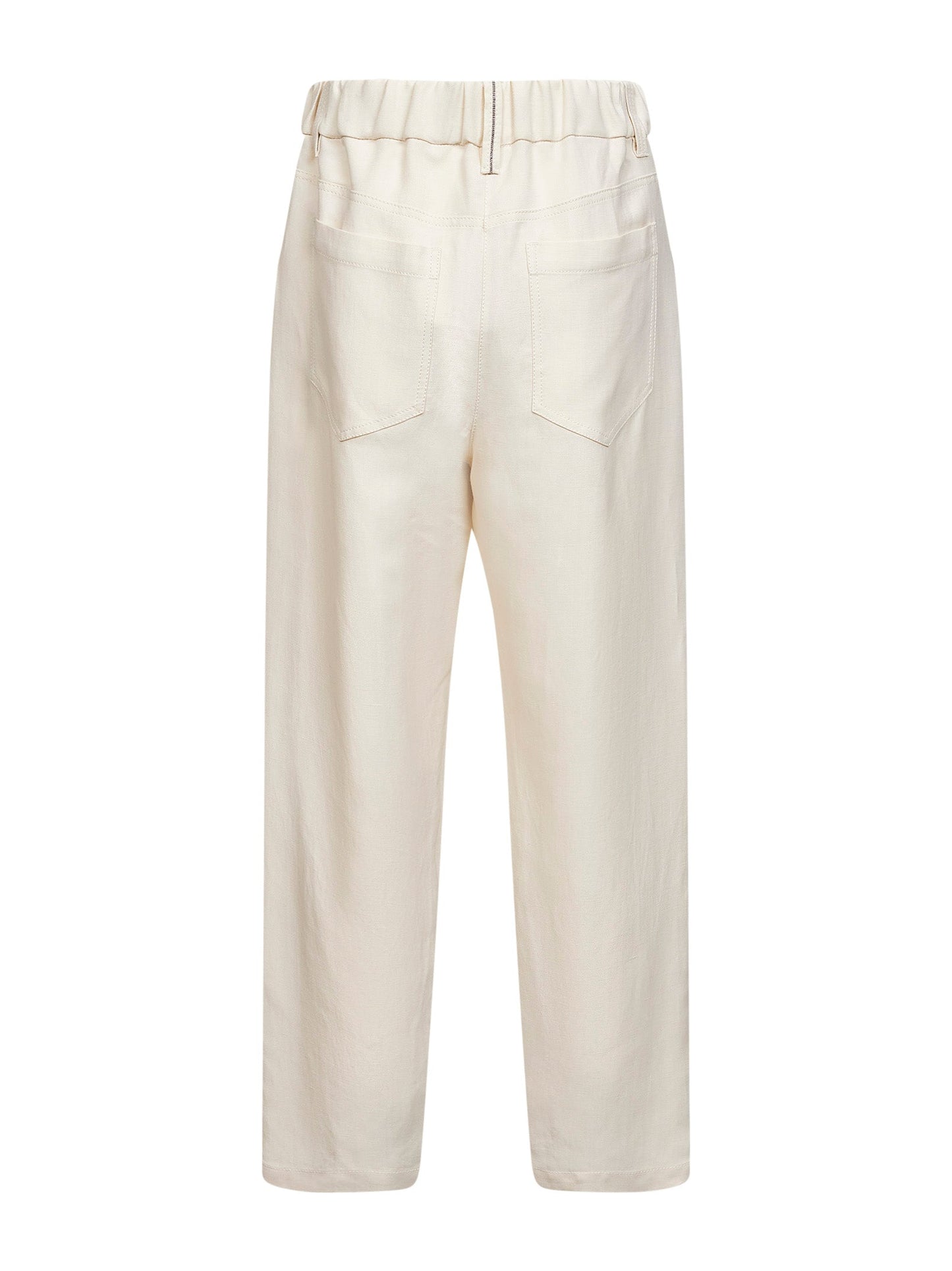 Brunello Cucinelli Women Ivory Fluid Twill Baggy Trousers With Monili BRUNELLO CUCINELLI